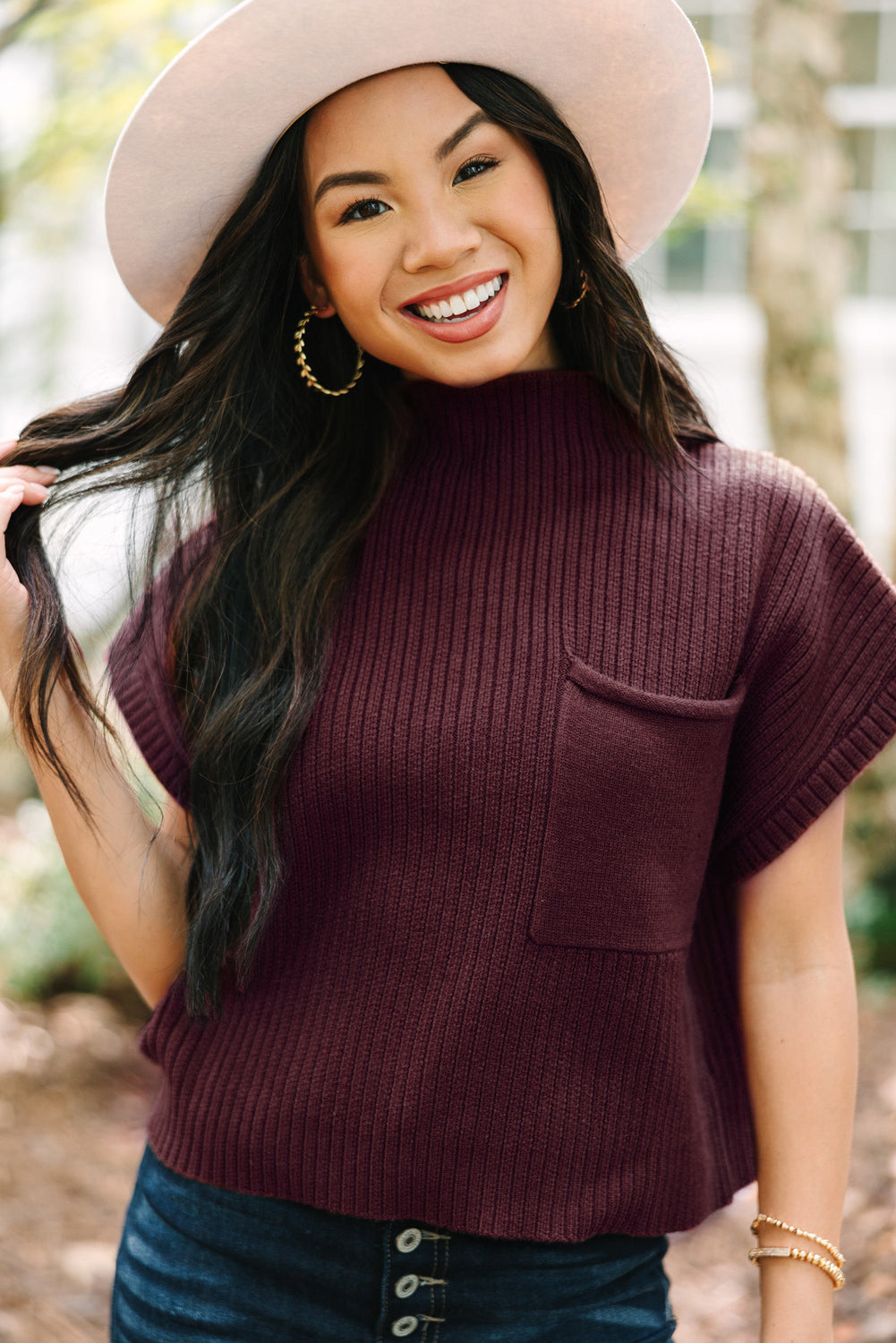 Maroon Ribbed Knit Sweater