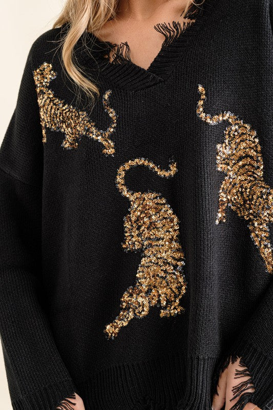 Prowling Sequin Tiger Sweater