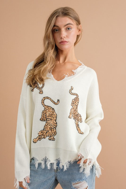 Prowling Sequin Tiger Sweater