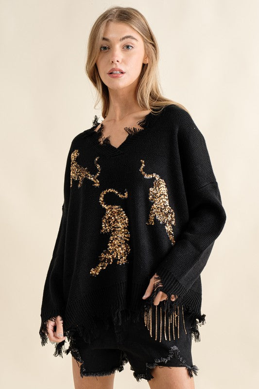 Prowling Sequin Tiger Sweater