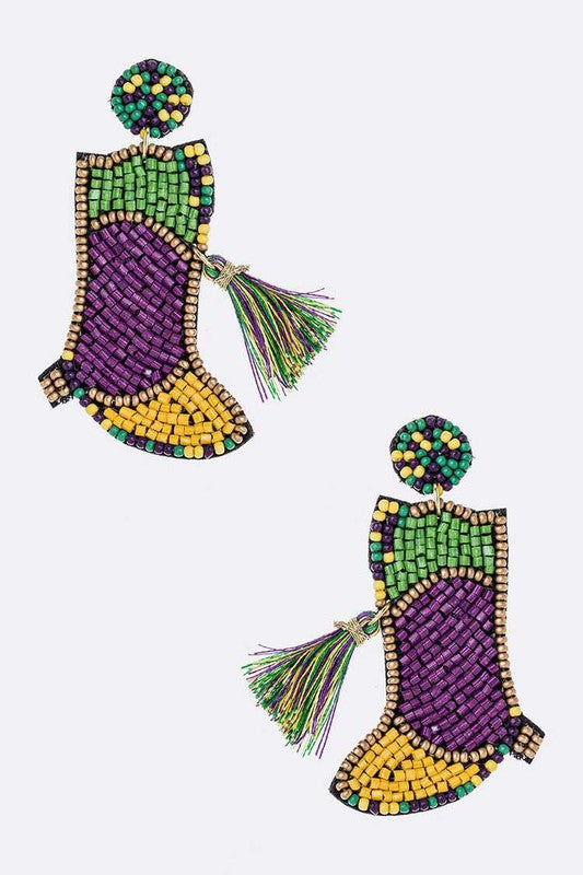 Purple, Green, & Gold Boot Earrings