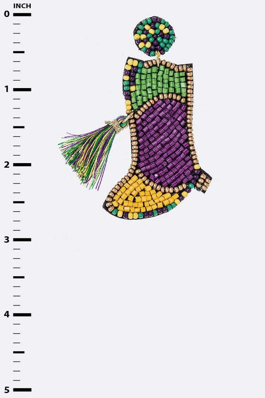 Purple, Green, & Gold Boot Earrings