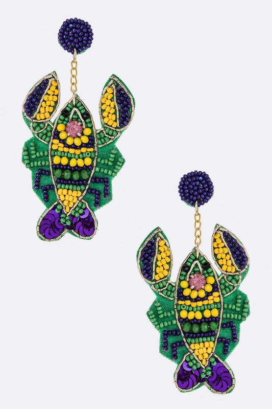 Mardi Gras Crawfish Iconic Earrings