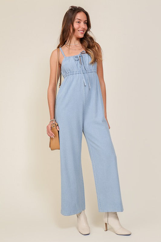 Danielle Denim Front-tie Jumpsuit