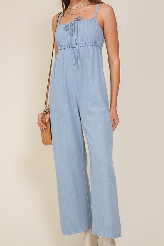 Danielle Denim Front-tie Jumpsuit