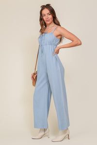 Danielle Denim Front-tie Jumpsuit