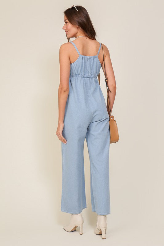 Danielle Denim Front-tie Jumpsuit