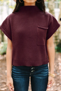 Maroon Ribbed Knit Sweater