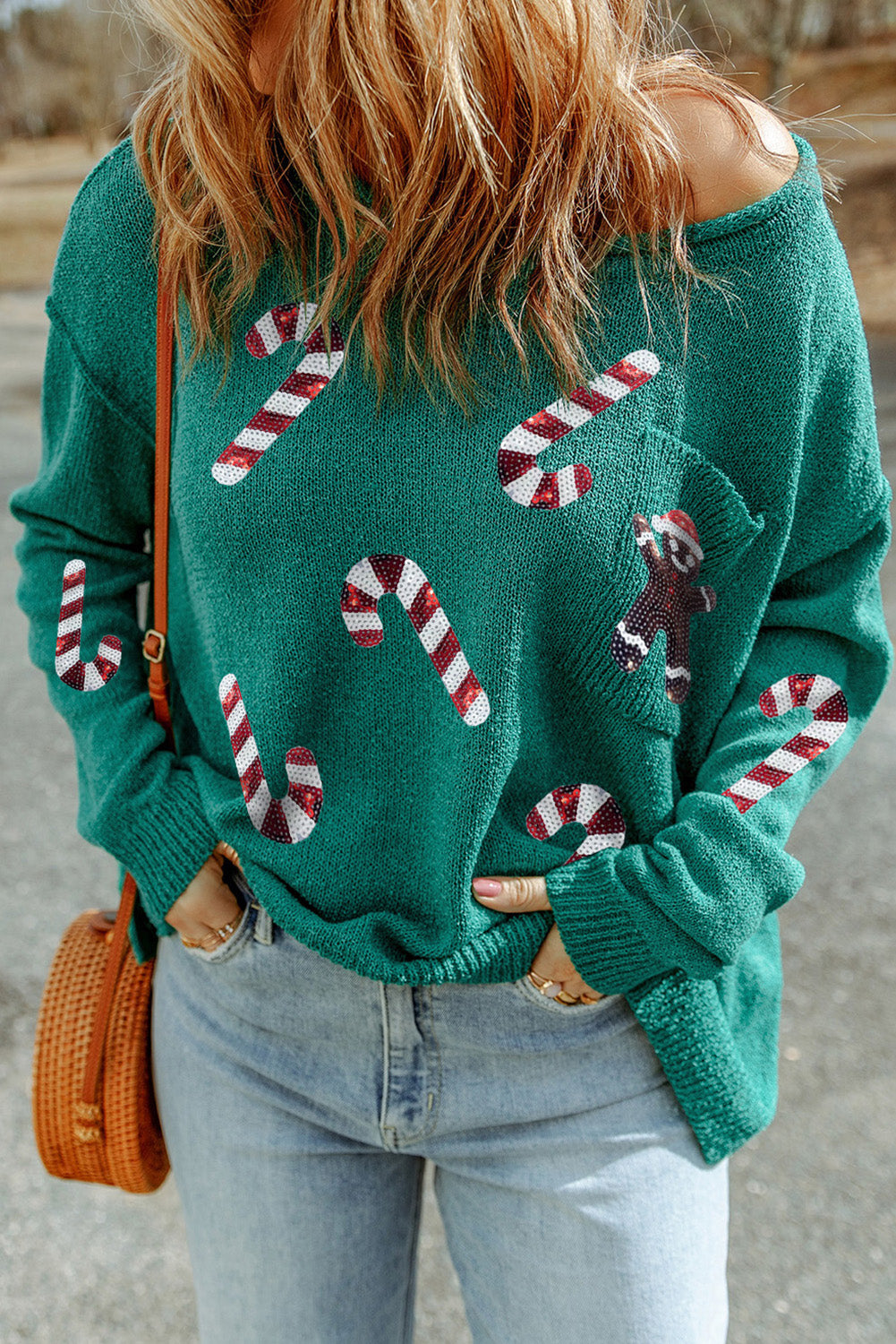 Sequin Candy Cane and Gingerbread Man Sweater