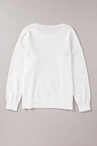 White Holly Jolly Round Neck Casual Sweater