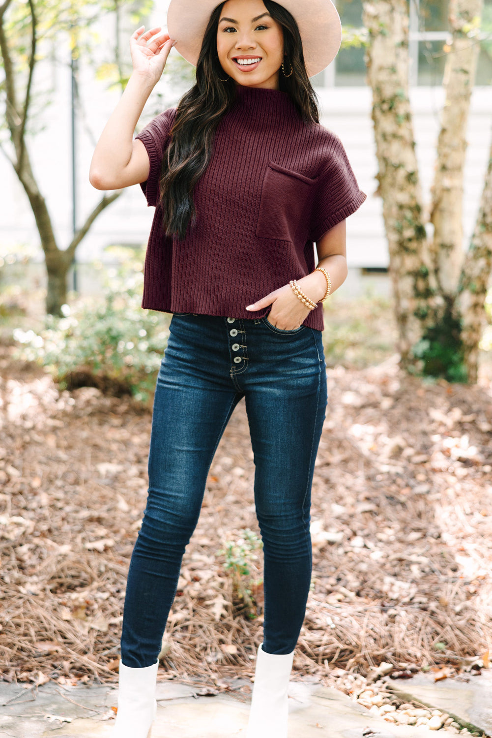 Maroon Ribbed Knit Sweater