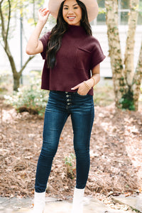 Maroon Ribbed Knit Sweater