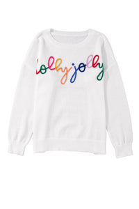 White Holly Jolly Round Neck Casual Sweater