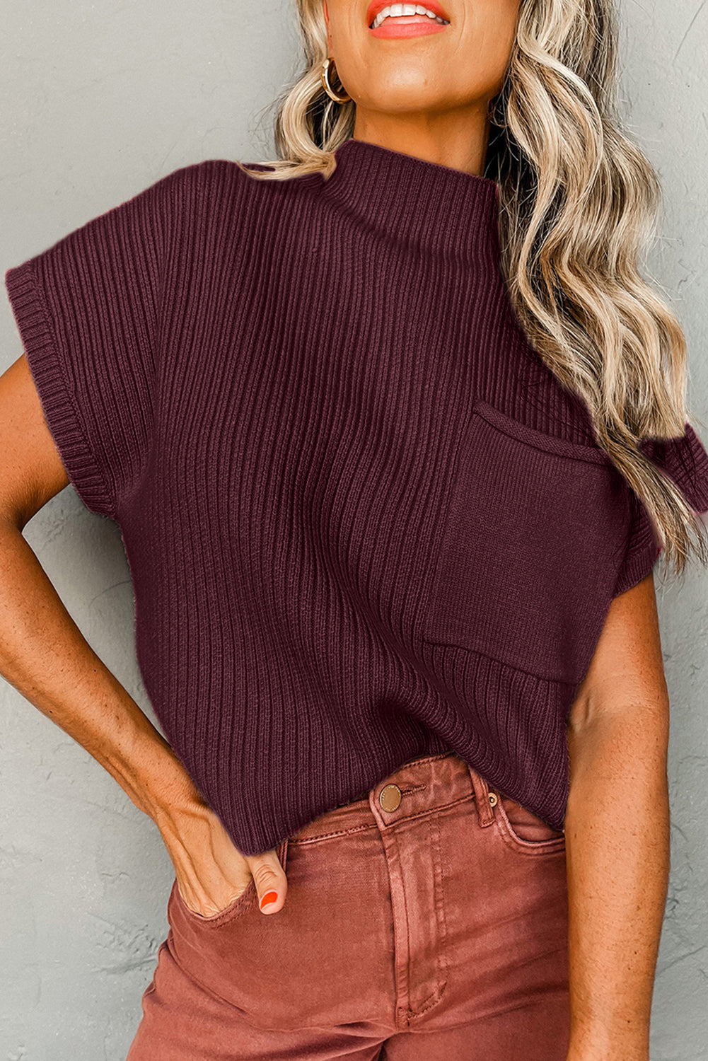 Maroon Ribbed Knit Sweater