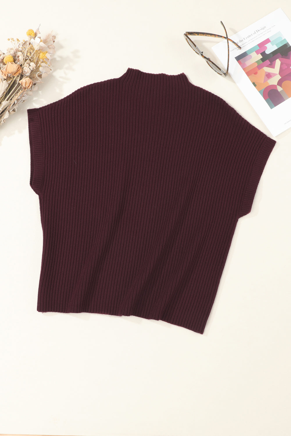 Maroon Ribbed Knit Sweater