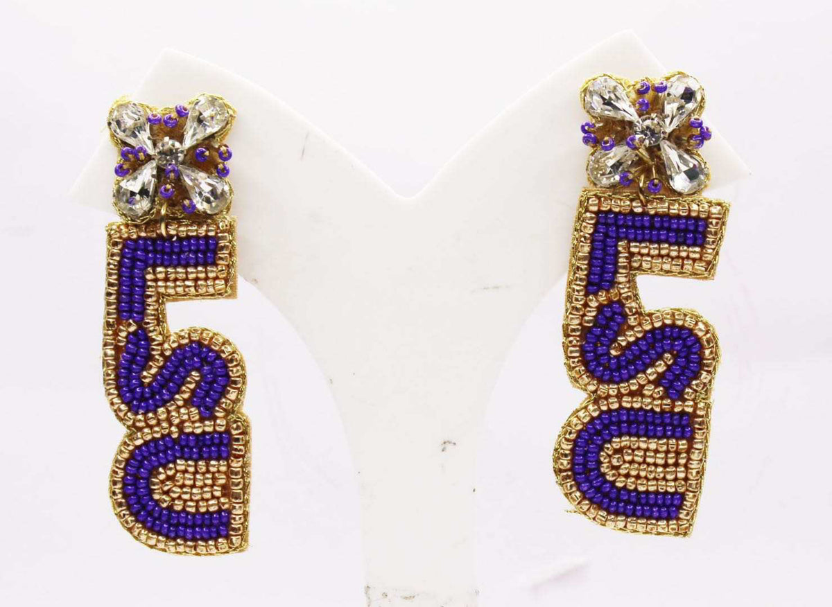 LSU Beaded Earrings